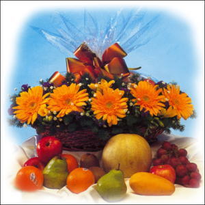 sepette gerbera ve meyvalar   T�rkiye �i�ek g�nderme 