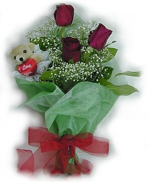 3 adet g�l ve k���k ayicik buketi  T�rkiye �i�ek sipari�i sitesi 