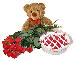  T�rkiye �i�ek g�nderme  12 adet kirmizi g�l ayicik ve yaspasta