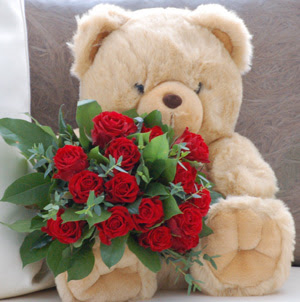  T�rkiye cicekciler , cicek siparisi  9 adet kirmizi g�l ve orta boy ayicik