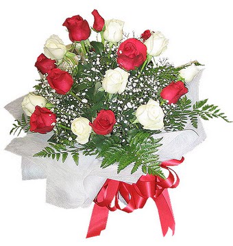  T�rkiye �nternetten �i�ek sipari�i  12 adet kirmizi ve beyaz g�ller buket