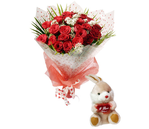 10 adet kirmizi g�l ve hediye pelus oyuncak  T�rkiye �i�ek�iler 