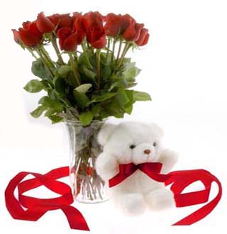  T�rkiye �i�ek�i ma�azas�  12 adet kirmizi g�l ve pelus ayicik