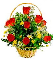 9 adet g�l ve sepette k�r �i�ekleri  T�rkiye �i�ek sat��� 