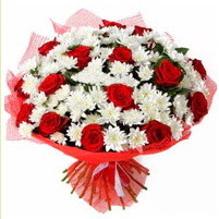 11 adet k�rm�z� g�l ve beyaz k�r �i�e�i  T�rkiye �i�ek sat��� 