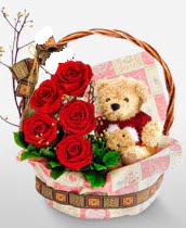 sepet i�erisinde 5 adet g�l ve 15 cm ay�c�k  T�rkiye ucuz �i�ek g�nder 