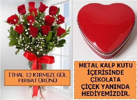 12 adet k�rm�z� g�l ve kalp kutuda �ikolata  T�rkiye online �i�ek�i , �i�ek sipari�i 
