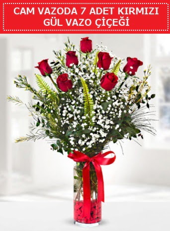 Cam vazoda 7 adet k�rm�z� g�l �i�e�i  T�rkiye kaliteli taze ve ucuz �i�ekler 