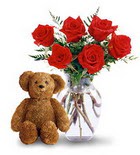 vazoda 6 adet g�l ve oyuncak  T�rkiye �i�ek servisi , �i�ek�i adresleri 