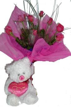 dokuz adet g�l  ve ayicik   T�rkiye yurti�i ve yurtd��� �i�ek sipari�i 