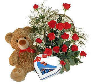  T�rkiye �i�ek g�nderme  12 adet kirmizi g�l bir kutu �ikolata ve ayicik