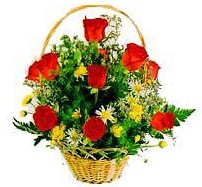  T�rkiye �i�ek g�nderme  sepet i�erisinde 11 adet g�l ve kir �i�ekleri