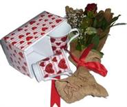  T�rkiye ucuz �i�ek g�nder  2 adet kalpli kupa ve kirmizi g�l buketi