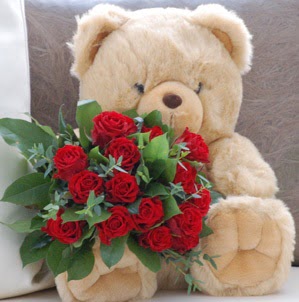  T�rkiye cicekciler , cicek siparisi  9 adet kirmizi g�l ve orta boy ayicik