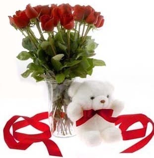  T�rkiye �i�ek yolla , �i�ek g�nder , �i�ek�i   8 adet kirmizi g�l ve pelus ayicik  T�rkiye hediye �i�ek yolla 