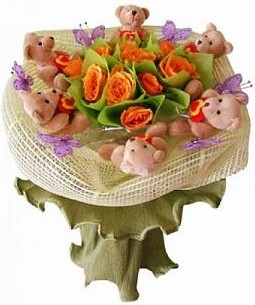 6 adet pelus ayicik 12 adet yapay g�l buketi  T�rkiye kaliteli taze ve ucuz �i�ekler 