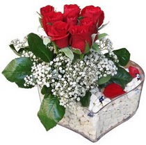  T�rkiye anneler g�n� �i�ek yolla  kalp mika i�erisinde 7 adet kirmizi g�l