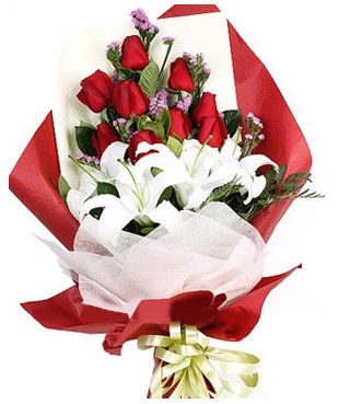  T�rkiye �i�ek , �i�ek�i , �i�ek�ilik  1 dal kazablankaa 9 adet k�rm�z� g�l buketi