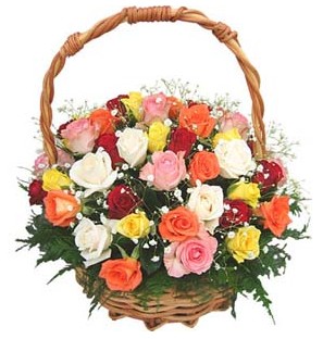  T�rkiye ucuz �i�ek g�nder  29 adet rengarenk g�l sepeti tanzimi