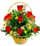 9 adet g�l ve sepette k�r �i�ekleri  T�rkiye �i�ek sat��� 