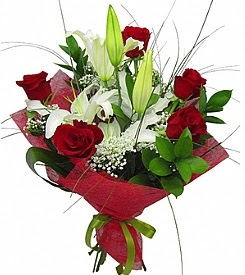 1 dal kazablanka 5 k�rm�z� g�l buketi  T�rkiye 14 �ubat sevgililer g�n� �i�ek 