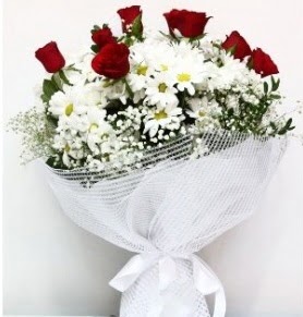 9 adet k�rm�z� g�l ve papatyalar buketi  T�rkiye ucuz �i�ek g�nder 