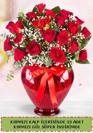 K�rm�z� kalp i�erisinde 23 adet k�rm�z� g�l  T�rkiye �i�ek yolla , �i�ek g�nder , �i�ek�i  