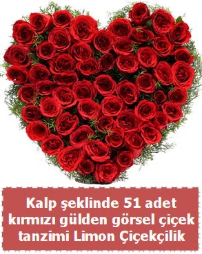 51 k�rm�z� g�lden kalp �eklinde �i�ek tanzim  T�rkiye �i�ek yolla , �i�ek g�nder , �i�ek�i  