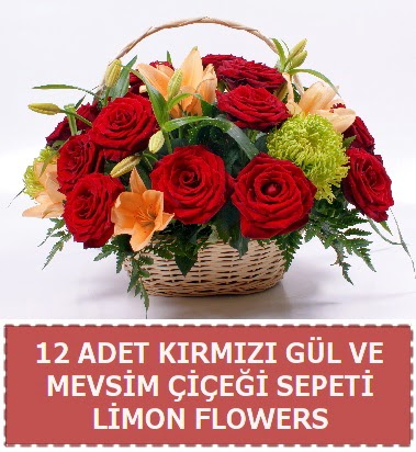 12 g�l ve mevsim �i�ekleri sepeti  T�rkiye �i�ek yolla 