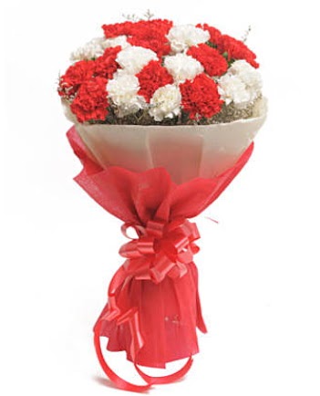 21 adet k�rm�z� beyaz karanfil buketi  T�rkiye �i�ek yolla , �i�ek g�nder , �i�ek�i  