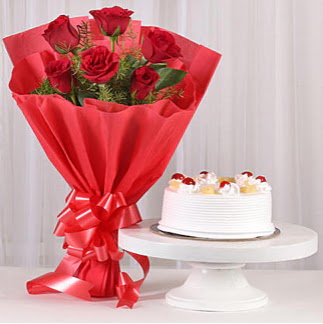 6 K�rm�z� g�l ve 4 ki�ilik ya� pasta  T�rkiye �nternetten �i�ek sipari�i 